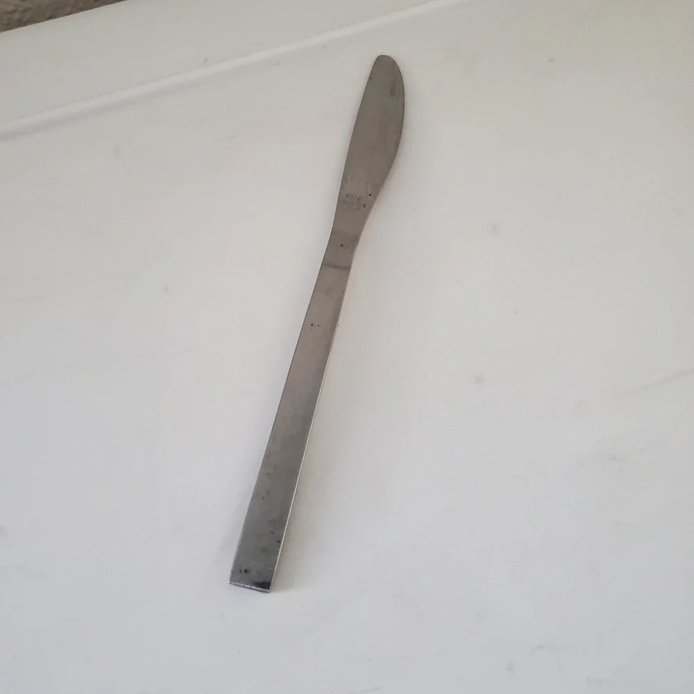 Vintage THC Stainless Japan Dinner Knife MCM Modern Square Handle FlatwareSilver